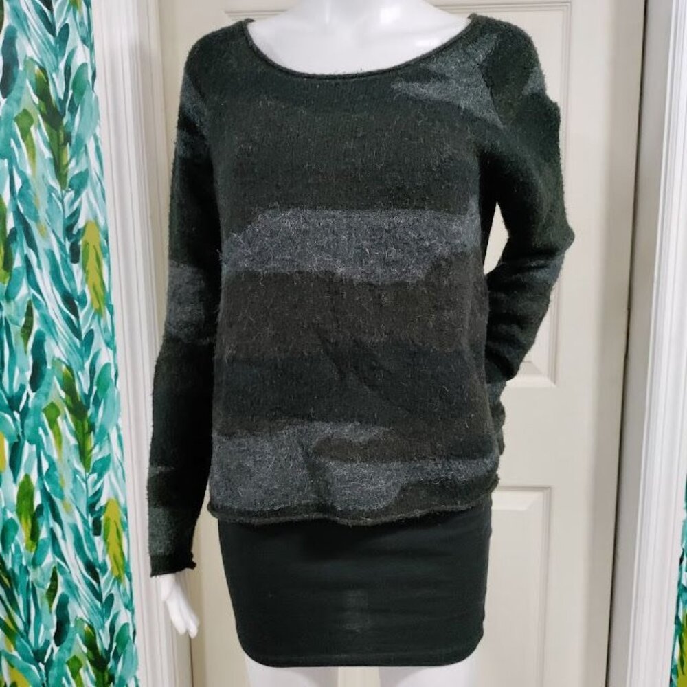 Townsen Camouflage Long Sleeve Scoop Neck Mohair Blend Sweater Green Women's S - Picture 3 of 7